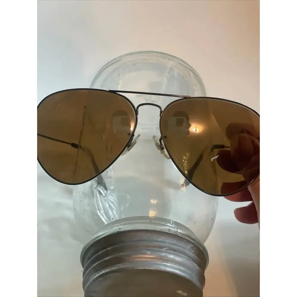 Vintage B&L Ray-Ban Aviator Sunglasses Black Frame 58[]14 Brown Glass Lenses USA